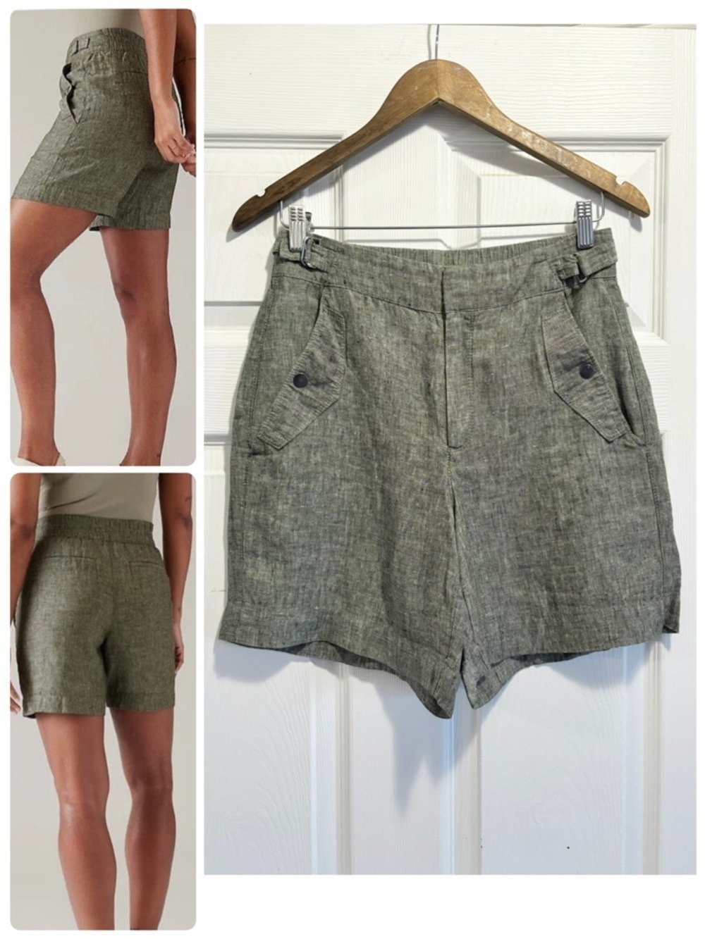 Athleta VOYAGER 100% Linen Shorts Aspen Green Size 2